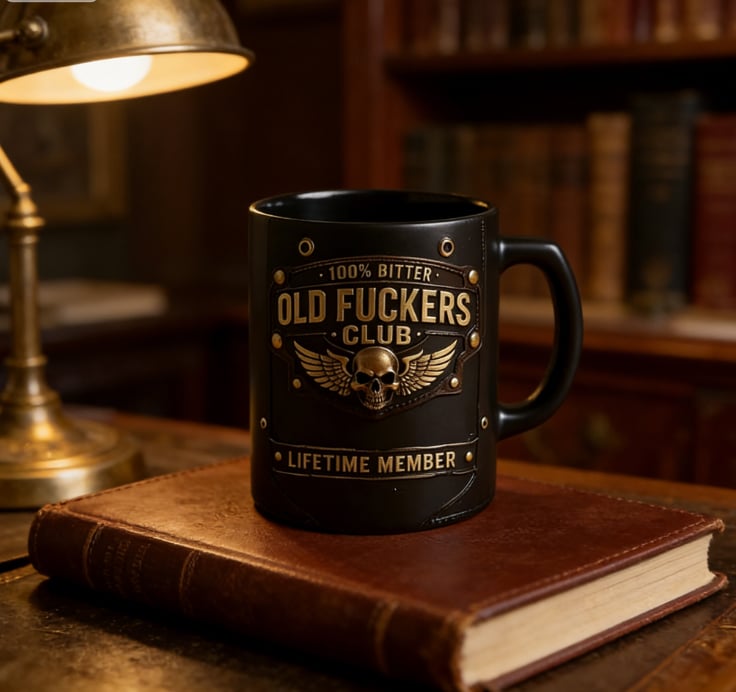 ☕ OLD FUCKERS CLUBTM Mug - 100% Bitter, Always Real. Lifetime Member. 😎💀