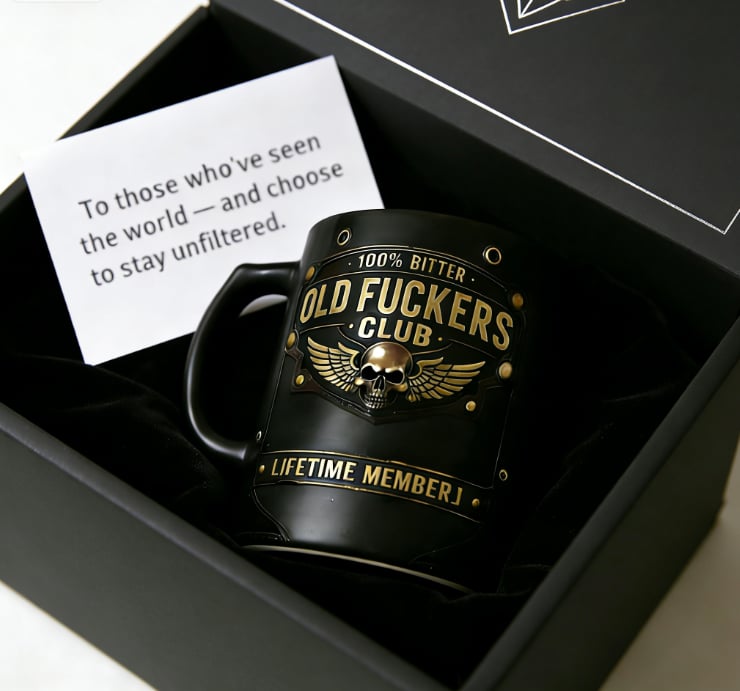 ☕ OLD FUCKERS CLUBTM Mug - 100% Bitter, Always Real. Lifetime Member. 😎💀